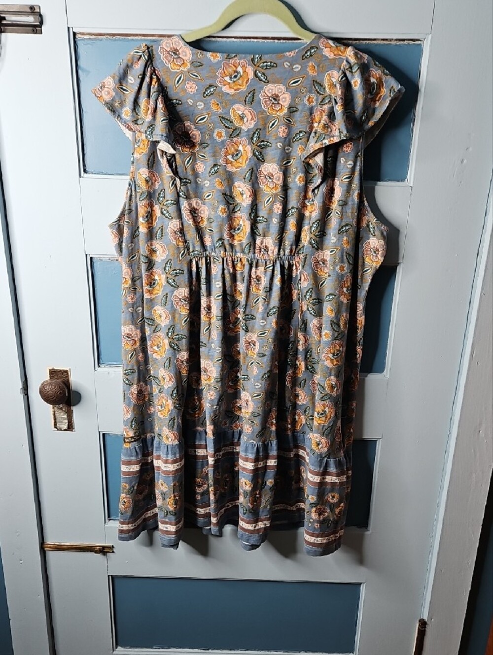 Matilda Jane Boho Floral Ruffle Sleeve Dress in Dusty Blue and Rust XXL - Picture 5 of 7